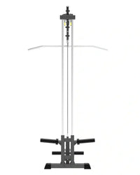 Black and silver pro series plate loaded lat pulldown seated row attachment with sturdy base and compact design
