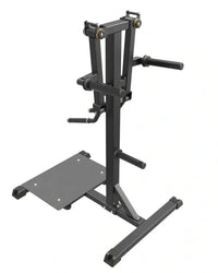 Black metal pro series plate loaded lateral raise rack with adjustable handles and flat platform base for home fitness