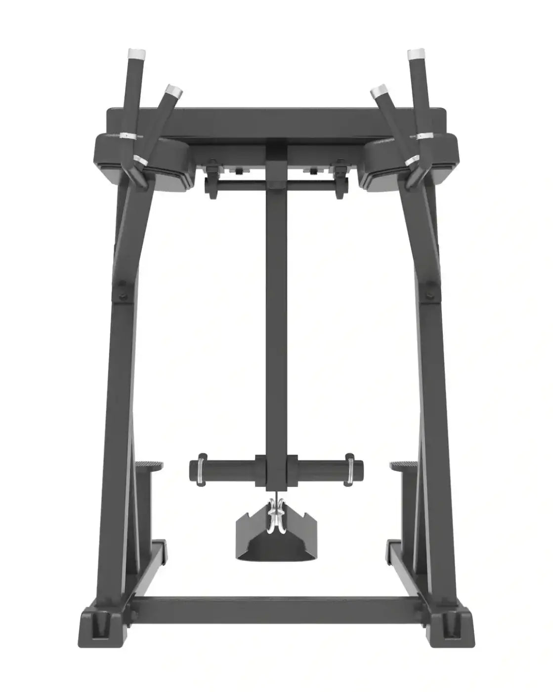 Black metal pro series plate loaded squat rack with adjustable safety bars and weight plate holder for home fitness