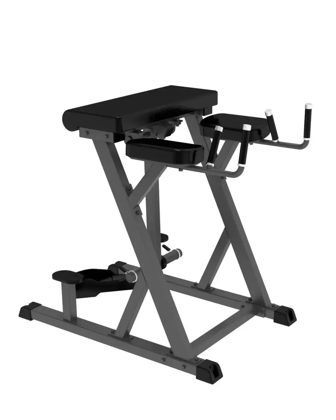 Black padded incline bench with adjustable armrests and foot platform constructed from sturdy metal frame for home fitness
