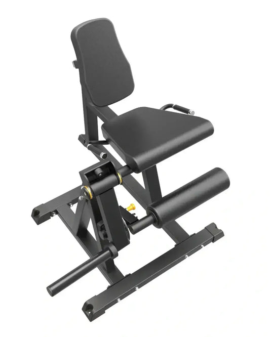Pro series plate loaded black adjustable leg extension machine with padded seat and backrest on sturdy metal frame uk delivery