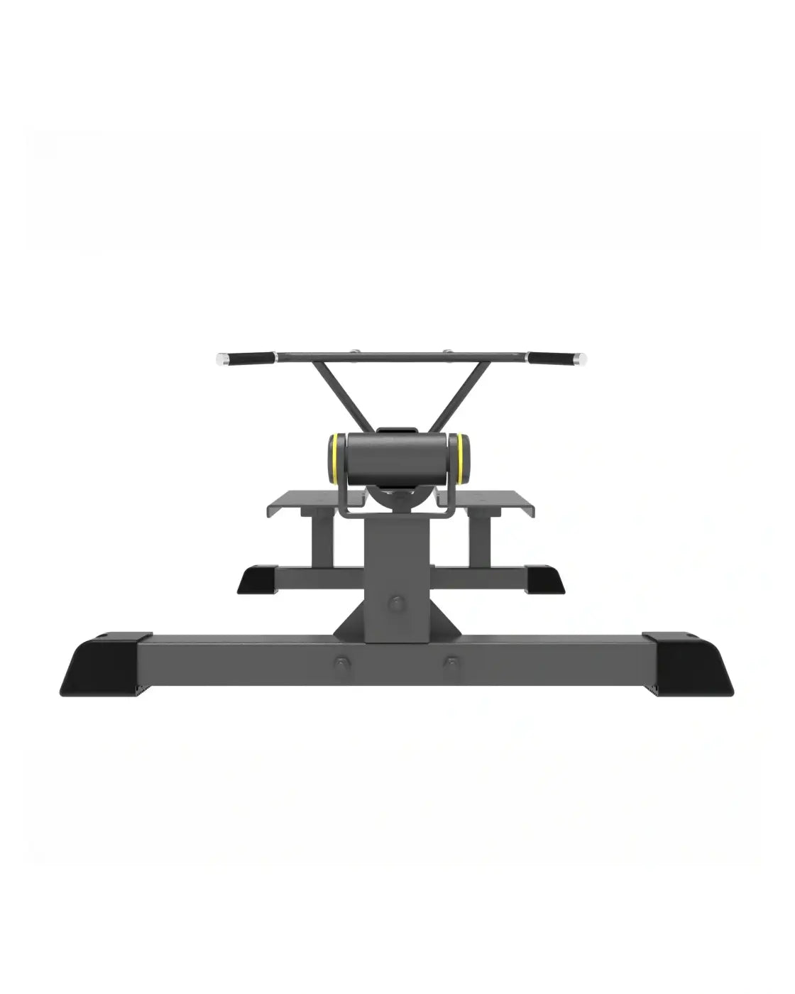 Pro Series plate loaded t-bar row weight bench in gray metal with black grips and yellow roller accents uk delivery