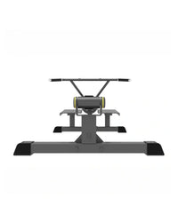 Pro Series plate loaded t-bar row weight bench in gray metal with black grips and yellow roller accents uk delivery