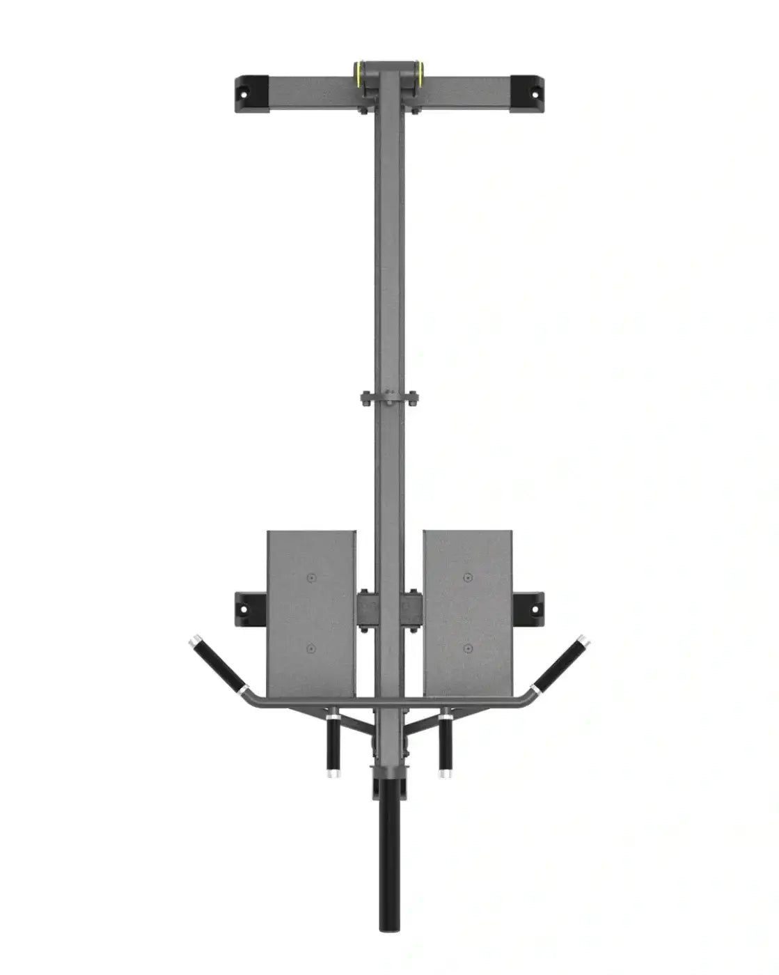 Gray metal pull-up bar with adjustable height and padded handles for Pro Series Plate Loaded T-Bar Row UK delivery