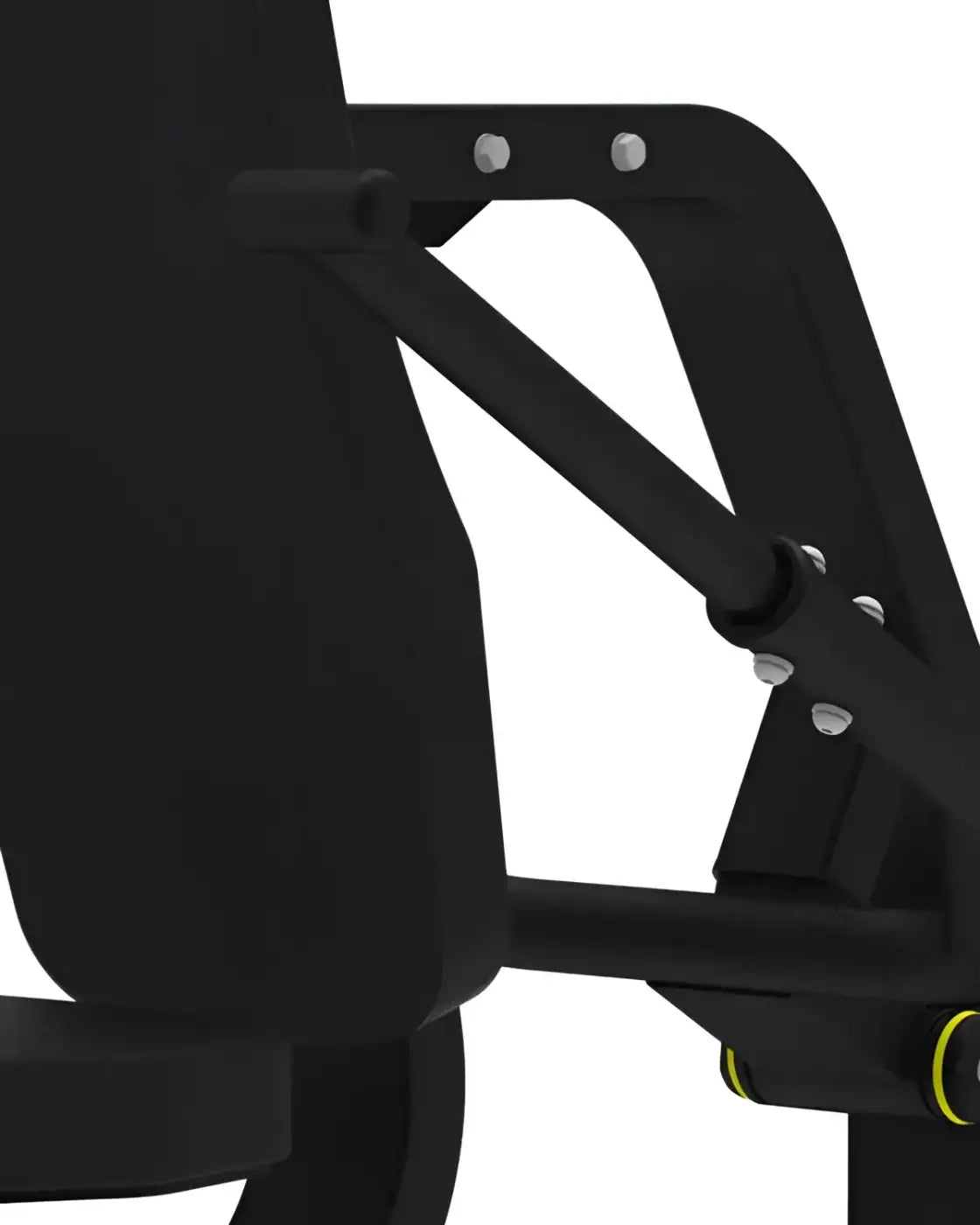 Black metal frame pro series seated dip with silver bolts and yellow-accented wheels in a compact design