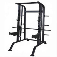 Pro series black metal smith machine half rack combo with adjustable safety bars and weight plate holders for home workout