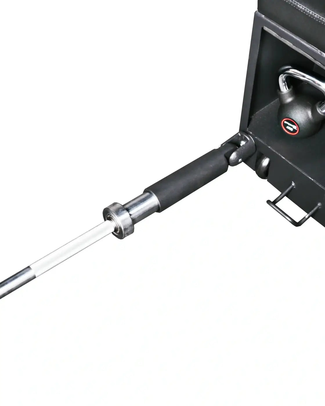 Pro series black barbell with silver shaft and secure locking mechanism for studio HIIT bench UK delivery