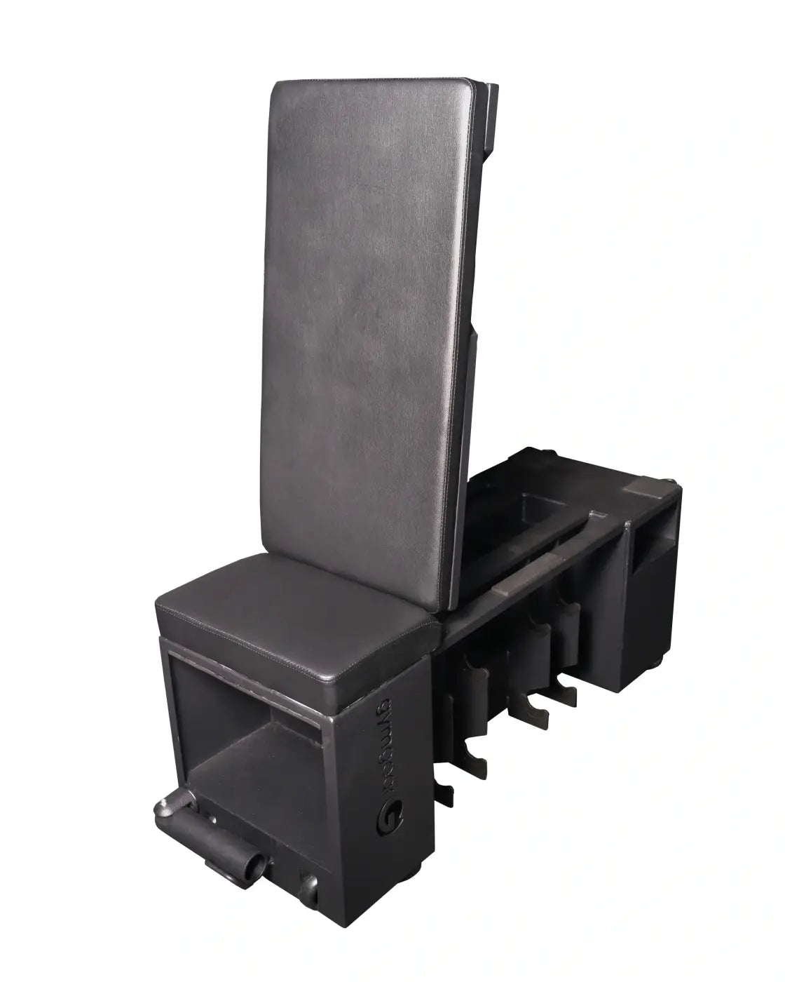 Black padded pro series studio HIIT weight bench with adjustable backrest and built-in barbell rack UK delivery