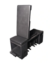 Black padded pro series studio HIIT weight bench with adjustable backrest and built-in barbell rack UK delivery