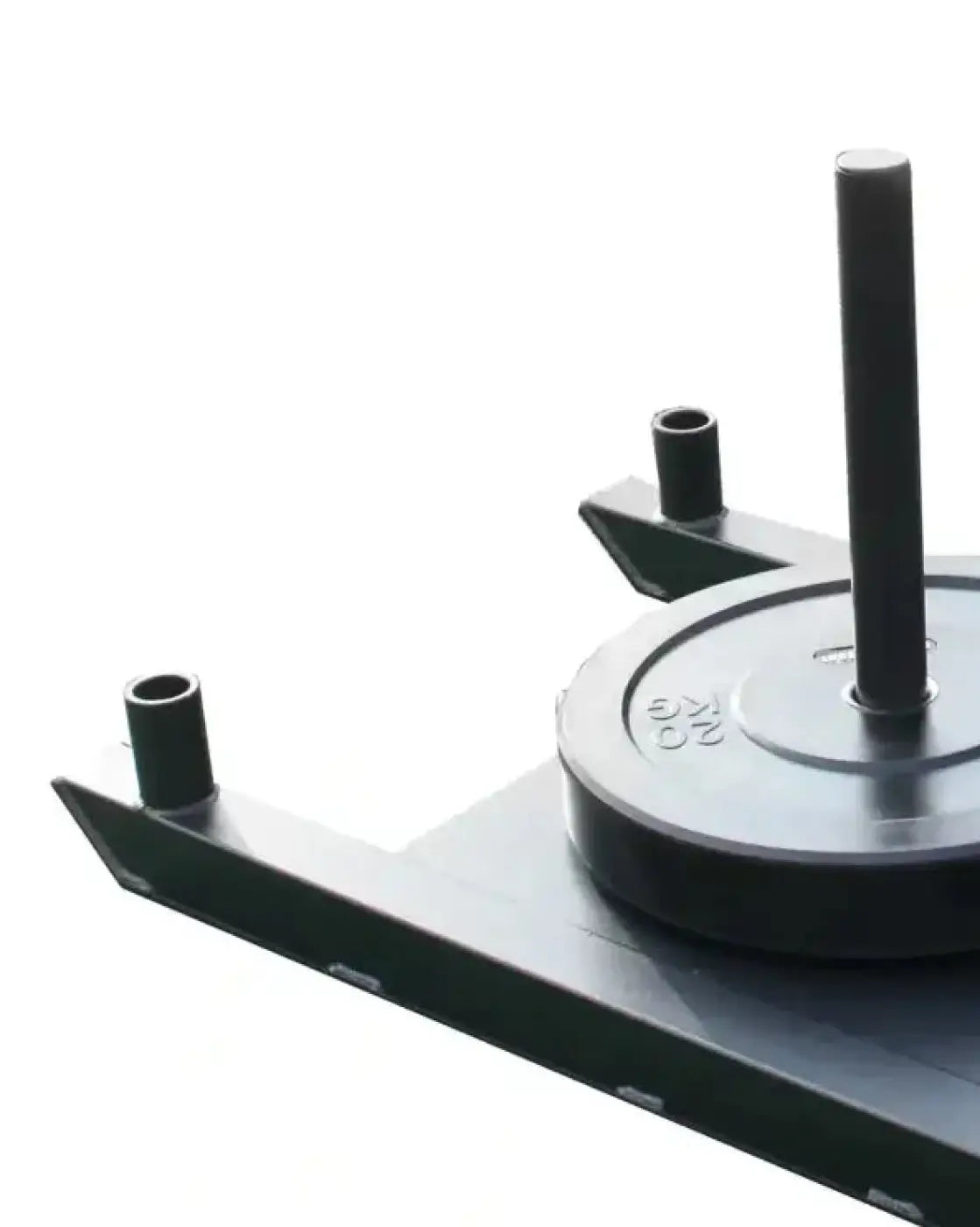 Black prowler sled with central bar weight plate and two side pegs mounted on a matching black metal base uk delivery