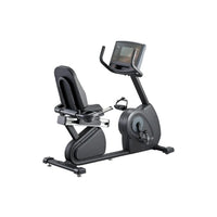 Black R98s Sport recumbent bike with digital display and padded seat designed for comfortable indoor cycling