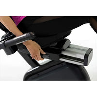 Black and silver R98s Sport recumbent bike showing adjustable resistance lever for personalized workout intensity