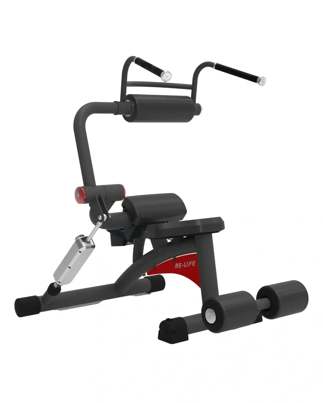 Black and red re-life series ab back exercise machine with padded seat adjustable handles and weight resistance for home fitness