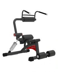Black and red re-life series ab back exercise machine with padded seat adjustable handles and weight resistance for home fitness