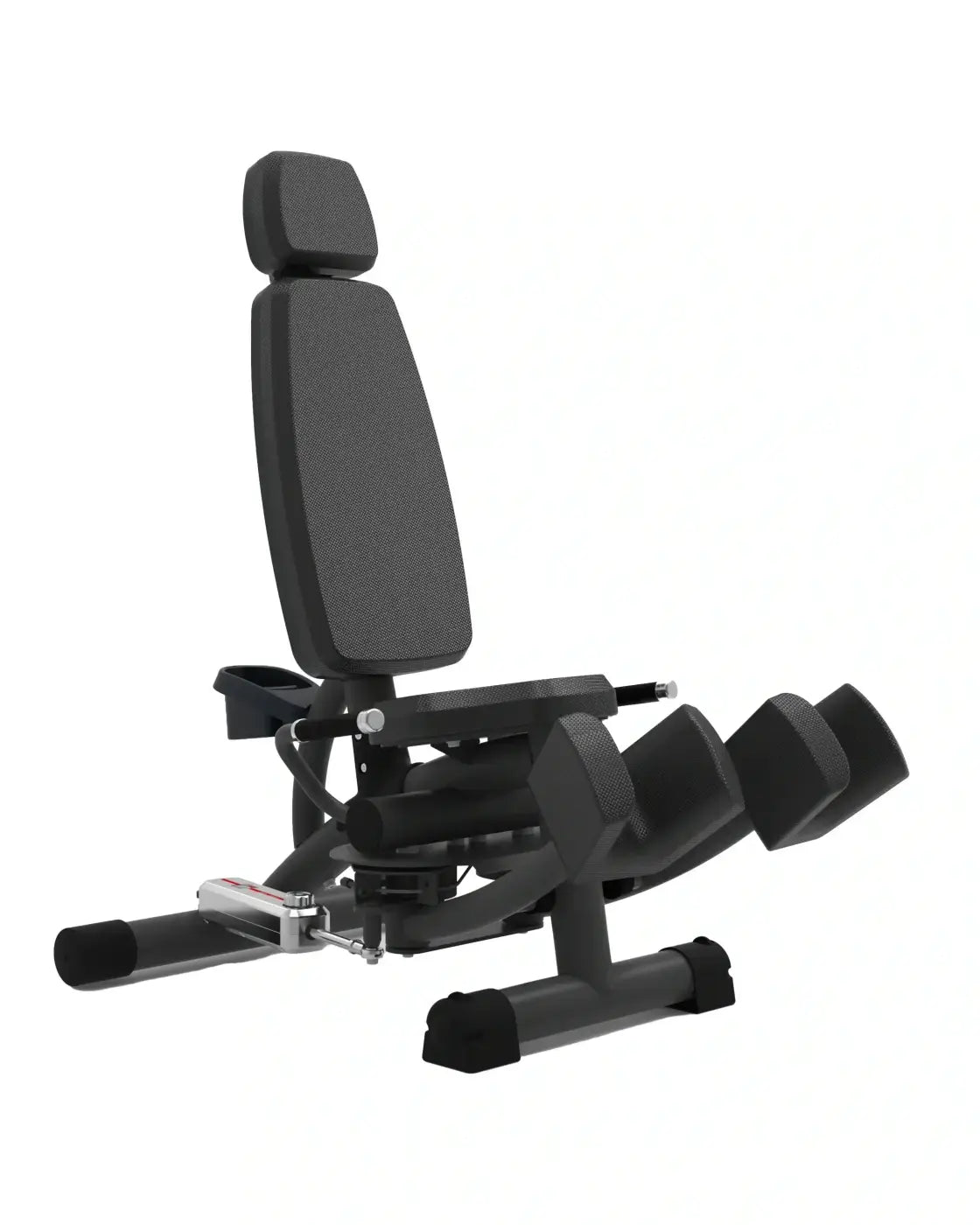 Black adjustable leg extension machine with padded seat and footrests for inner outer thigh home workout re-life series