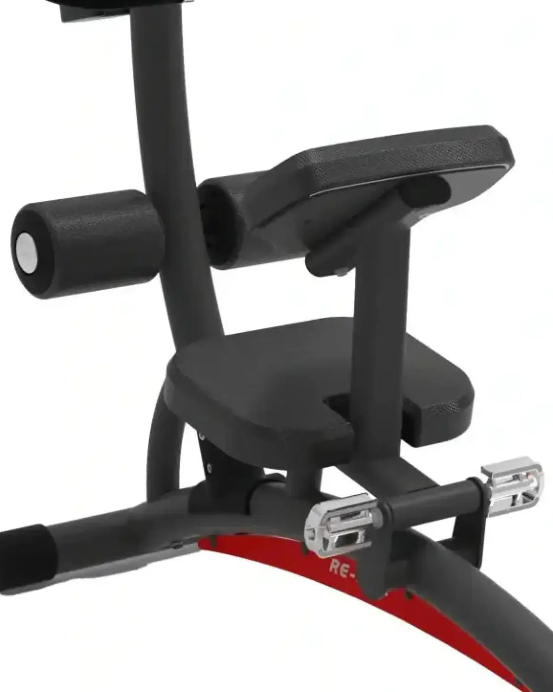 Re-life series stretch trainer adjustable weight bench with black and red textured padding and metallic hardware for home fitness