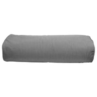 A gray cylindrical bolster pillow with a textured fabric cover, shown horizontally against a plain white background.