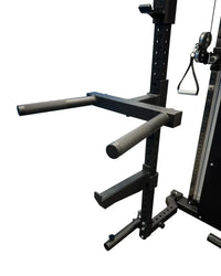 Rhino compact black metal weight rack with padded horizontal bars and adjustable height settings for strength training