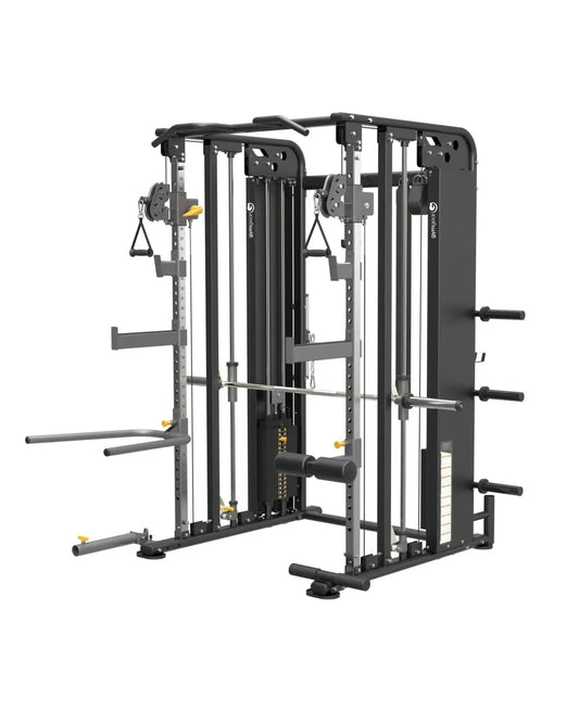 Black metal Rhino Pro Strength machine with adjustable weight stacks and multiple attachment points uk delivery