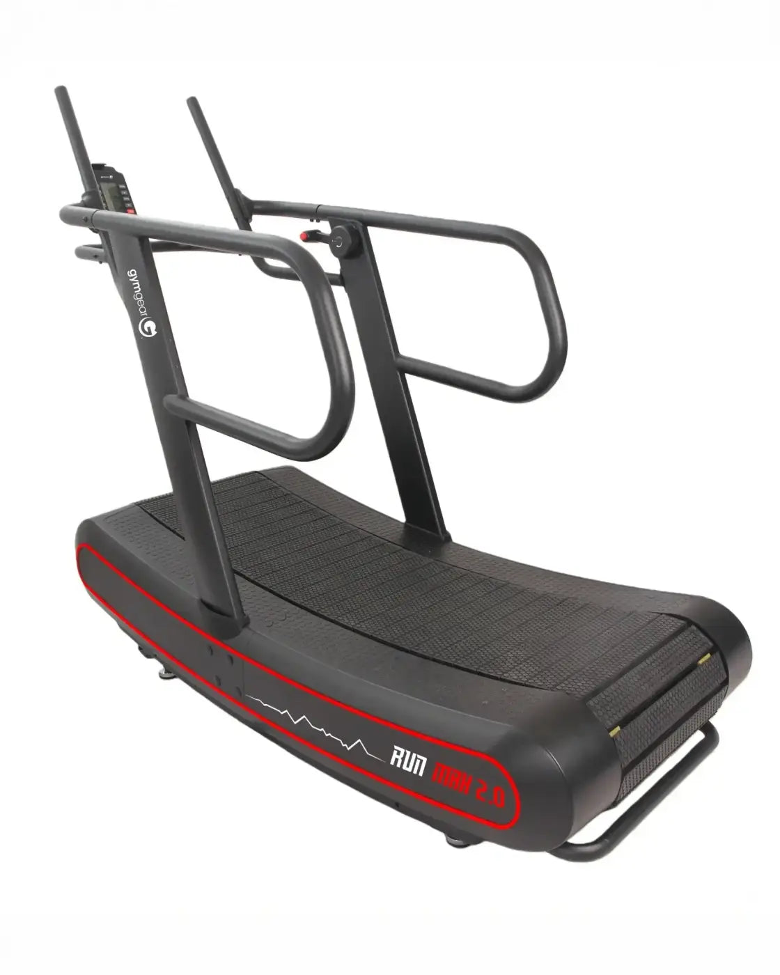 Black and red curved treadmill with handlebars branded gse designed for running featuring uk delivery option