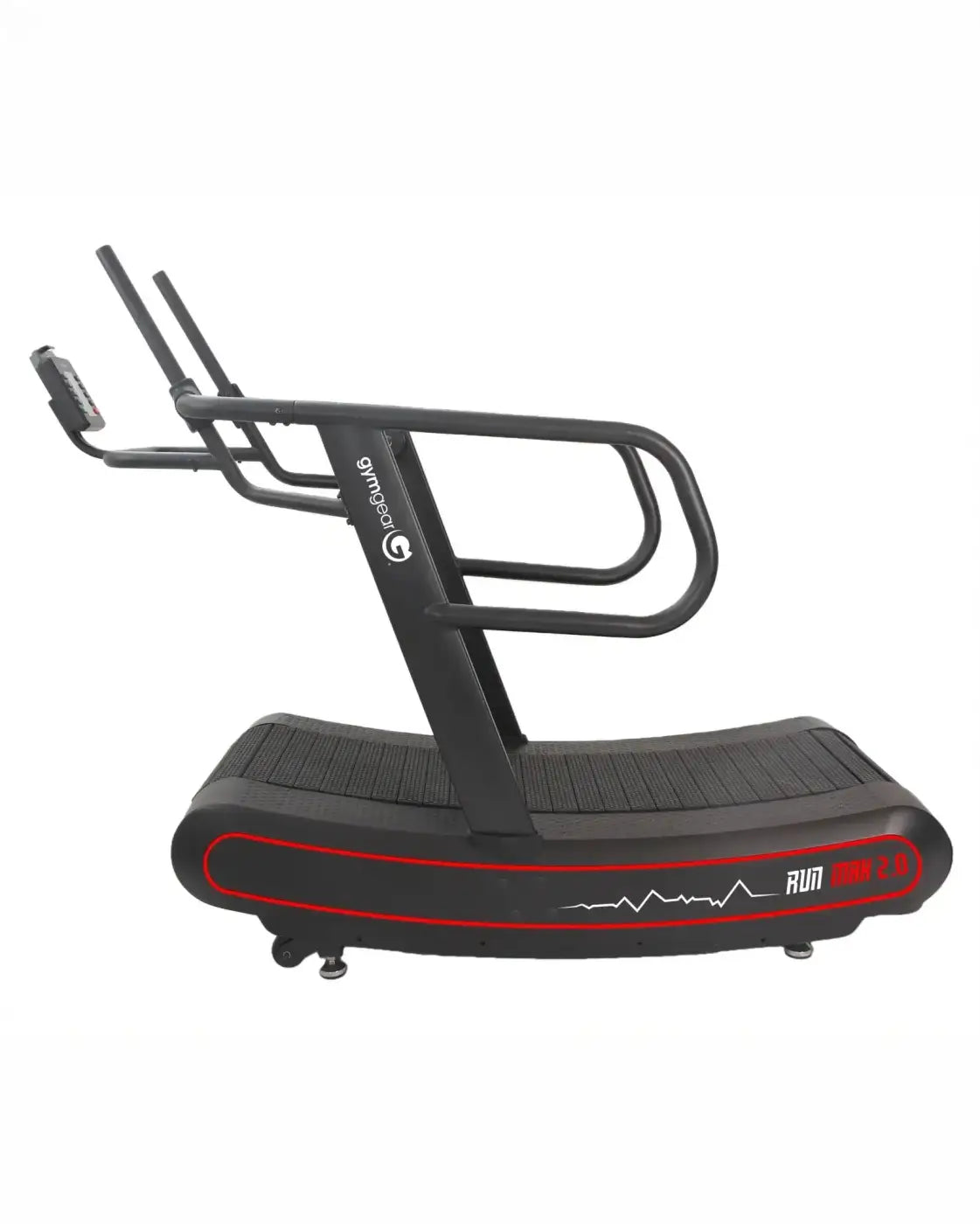 Black and red Gymsgel Run 2.0 treadmill with sleek curved design and textured running surface for Run Max 2.0 UK delivery