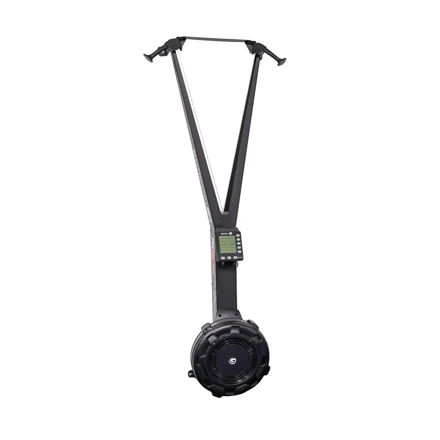 Black concept2 Ski Max 2.0 rowing machine with circular flywheel and digital display for home workout by DEKA
