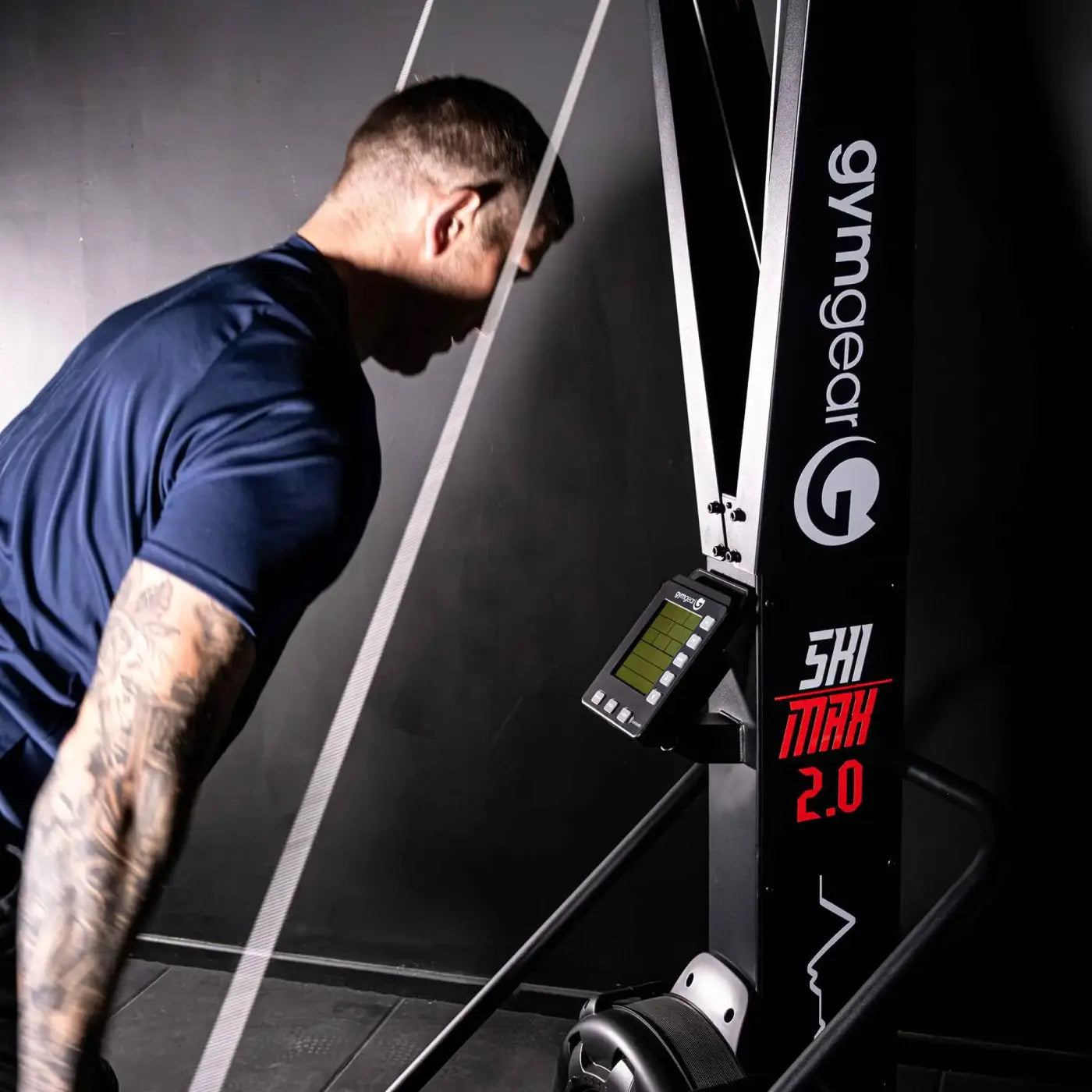 Black and silver gymgear Ski Max 2.0 rowing machine with digital display for home workout by DEKA shown from the back side