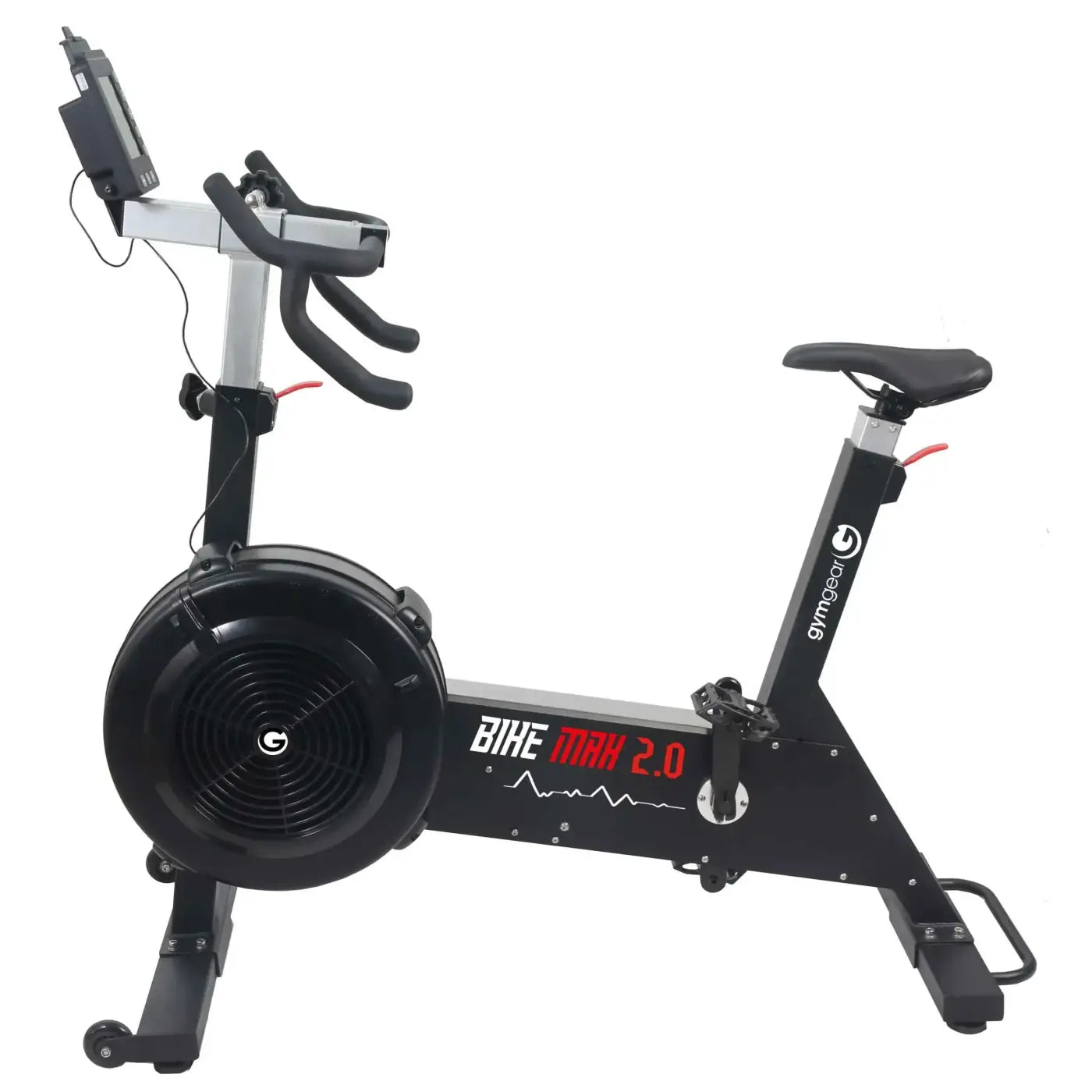 Black gymgear bike max 2.0 stationary exercise bike with digital display and air resistance fan for home fitness use