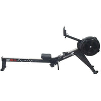 Black gymgear row max 2.0 rowing machine with sleek modern design and front flywheel in ski row bike max 2.0 package deal
