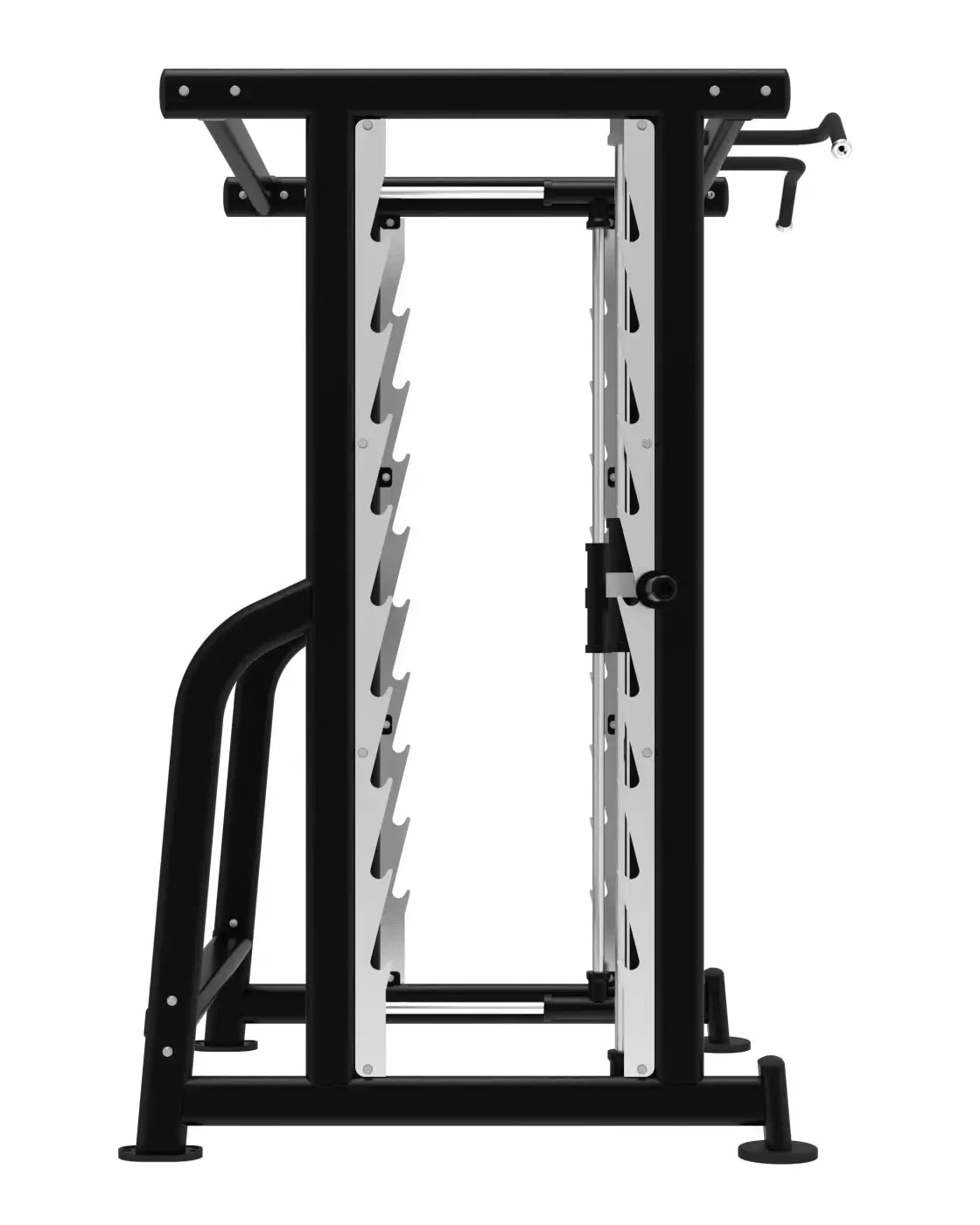 Elite series 3D smith machine in black and silver with adjustable weight racks for home gyms
