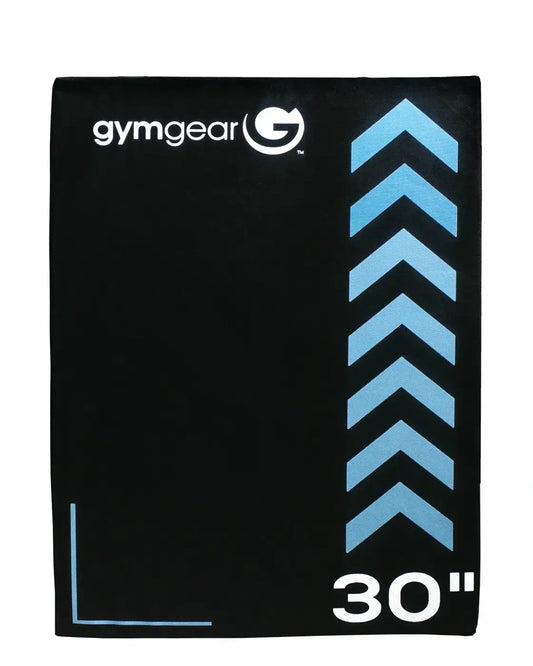 Soft 3 in 1 plyometric box gym gear jump pad black with light blue chevron patterns and 30-inch measurement indicator