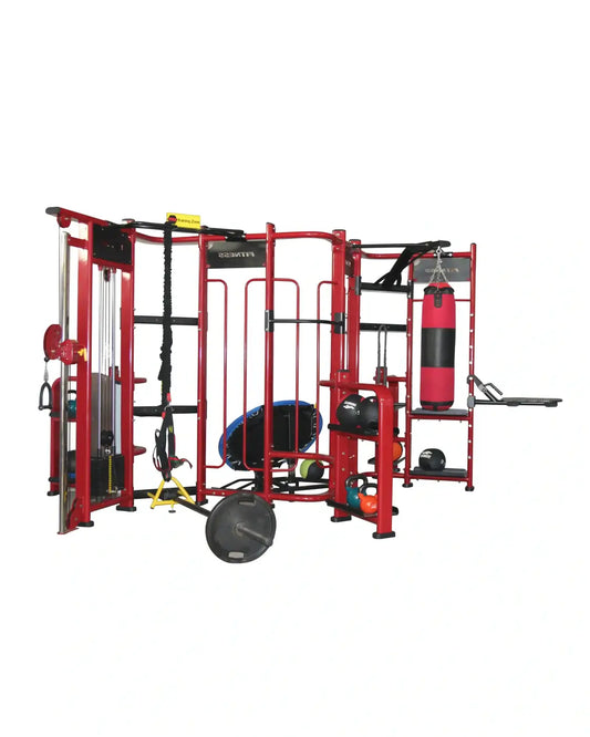 Spartan Club Rig red metal gym equipment with black accents and fitness accessories built for home use
