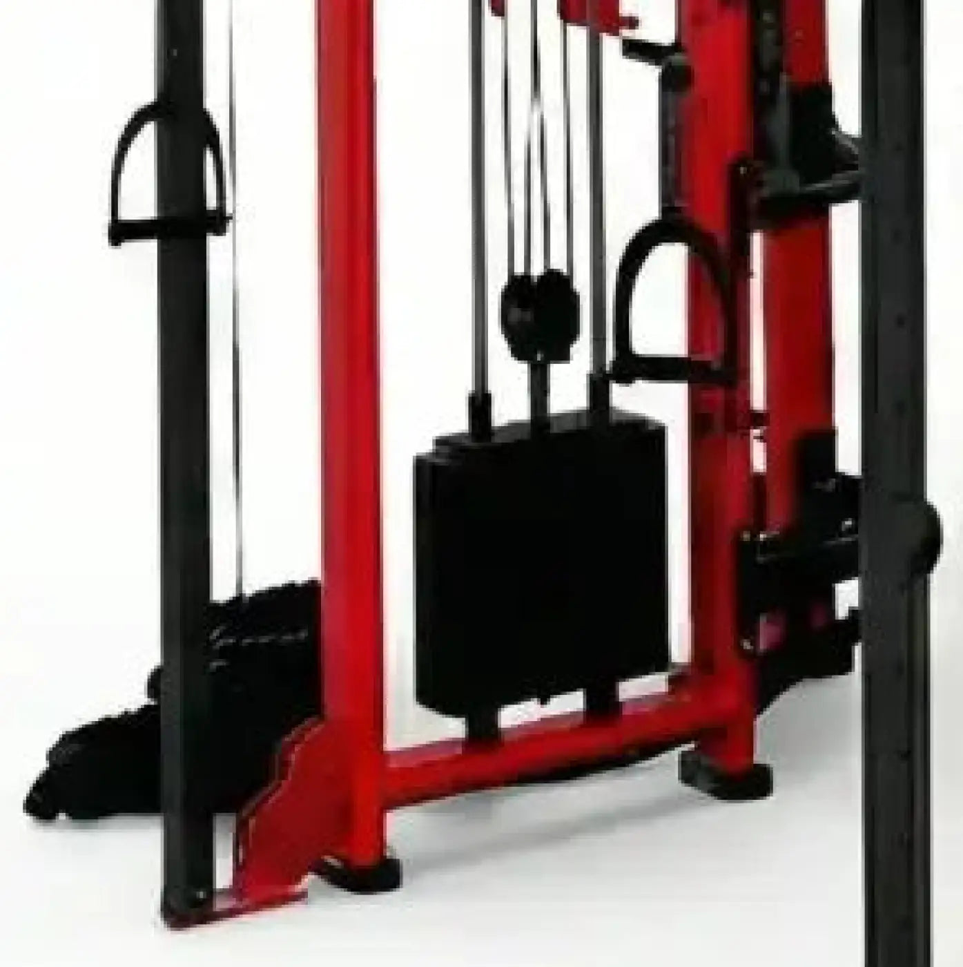 Red and black Spartan Rig cable machine with adjustable weight stacks for UK delivery shown from the back side