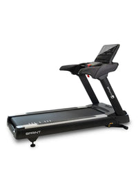 Black sprint commercial treadmill with 4.0 hp motor and digital display panel compatible with Zwift training software