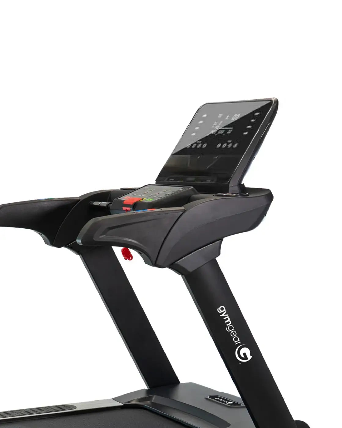 Black sprint commercial treadmill with 4.0 HP motor, sleek digital display, ergonomic handlebars, and zwift compatibility