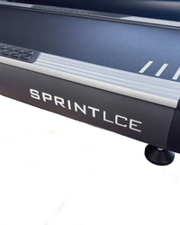 Black sprint lce light commercial treadmill with textured running belt silver accent trim and 16 inch touchscreen