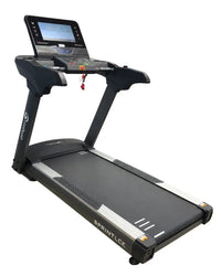 Black and silver sprint LCE light commercial treadmill with 16 inch touchscreen and zwift compatible display screen