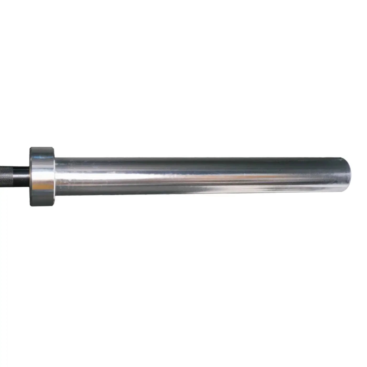 Standard 7ft Olympic bar black featuring silver polished steel with textured grip and threaded ends for uk delivery