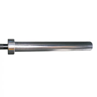 Standard 7ft Olympic bar black featuring silver polished steel with textured grip and threaded ends for uk delivery