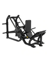 Black metal sterling series 45 degree hack squat machine with padded seat and backrest compact design