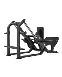 Black metal Sterling Series 45 degree hack squat with adjustable weight stack compact design and padded seat