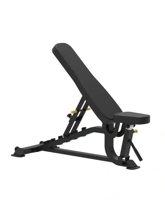 Sterling Series black adjustable weight bench with yellow adjustment knobs and padded seat and backrest uk delivery