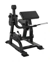 Black metal Sterling Series bicep curl cable crossover machine with padded seat and backrest for home training