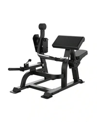 Black metal Sterling Series bicep curl machine with padded seat and backrest for home training