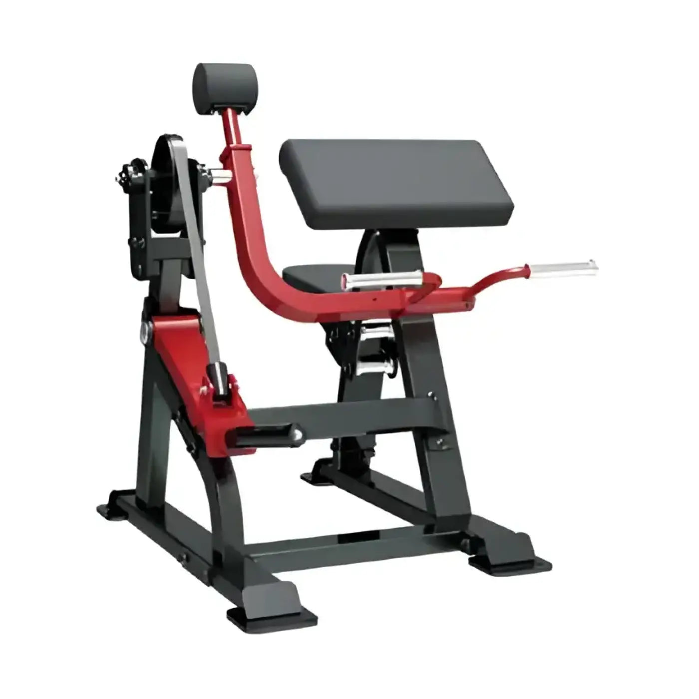 Sterling Series red and black adjustable dumbbell curl machine with padded seat and handle for home training