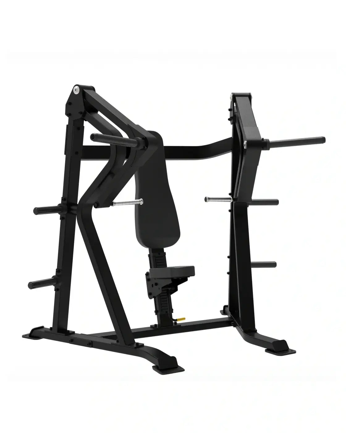 Black metal sterling series incline bench press machine with adjustable weight plates and padded seat for home workout