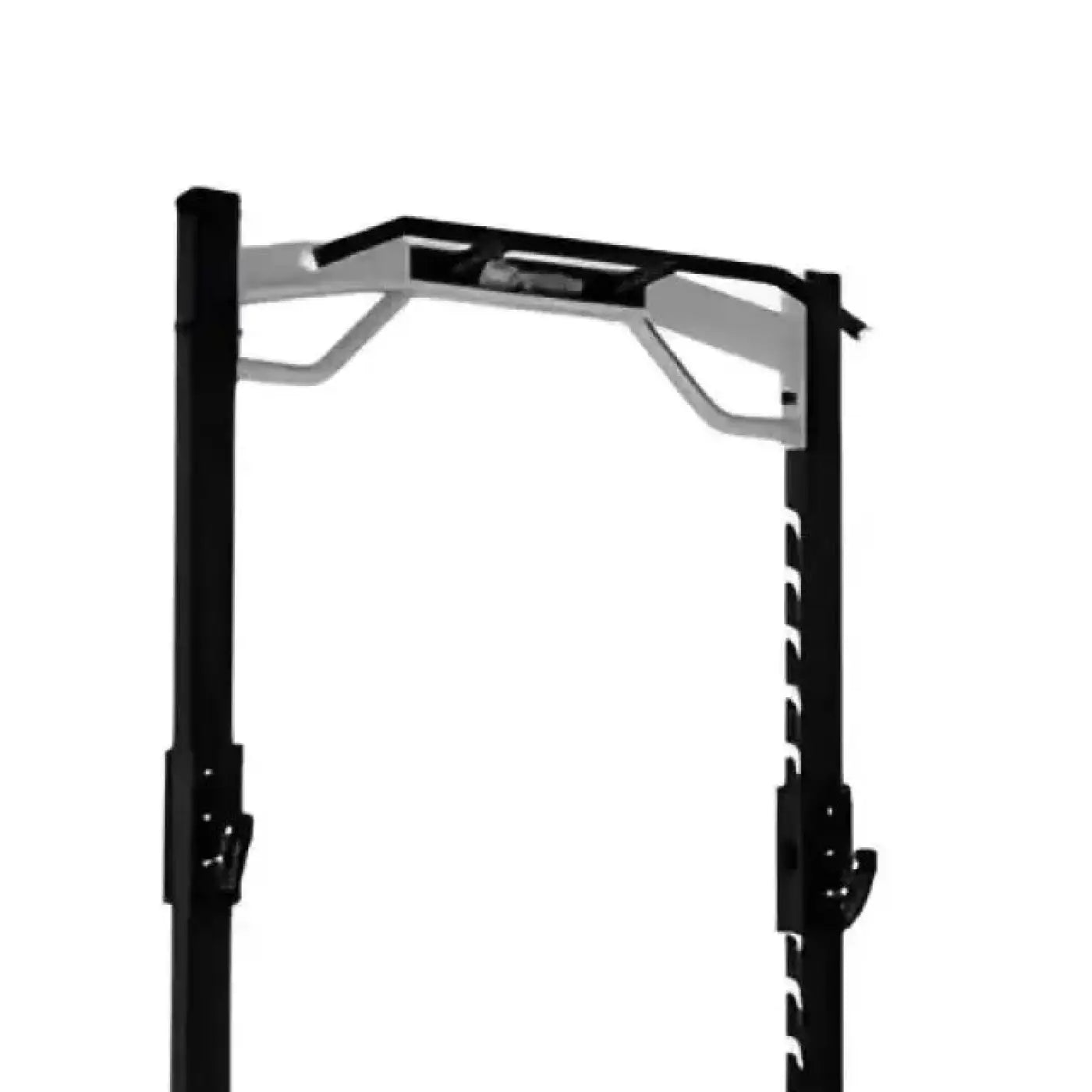 Black and silver sterling series elite half rack with sturdy frame adjustable safety pins and padded top bar for home gyms