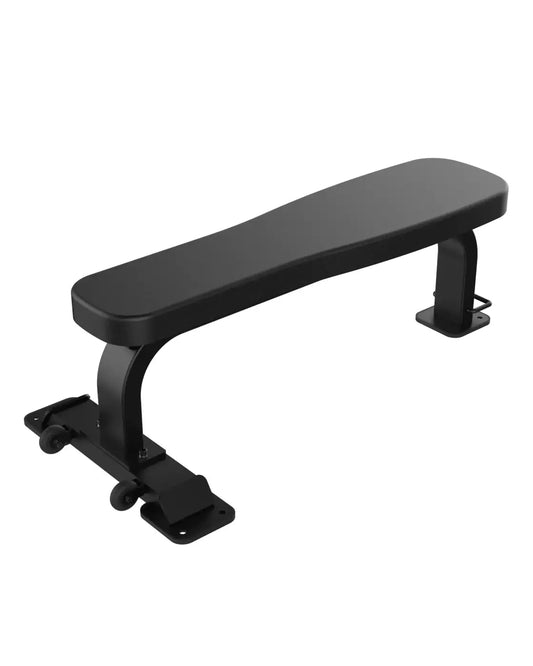 Sterling Series black padded flat weight bench with adjustable height and casters for home fitness use