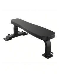 Sterling Series flat bench with black padded seat, sturdy metal frame, and adjustable footplate for home fitness