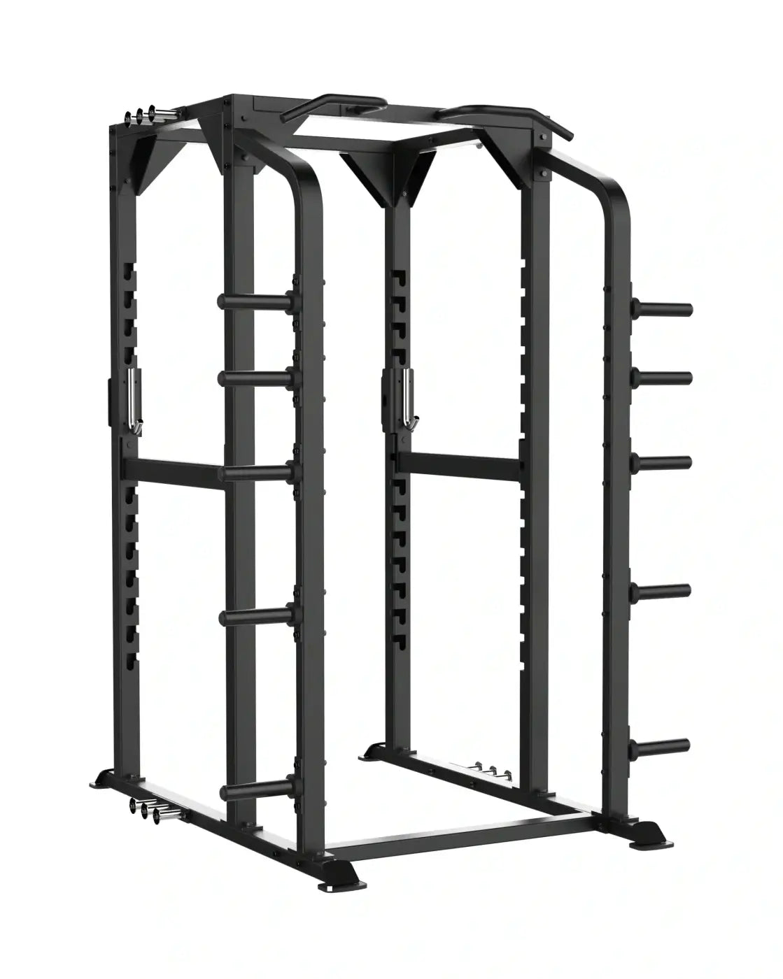 Black metal Sterling Series full power rack with adjustable horizontal bars and safety features for home use